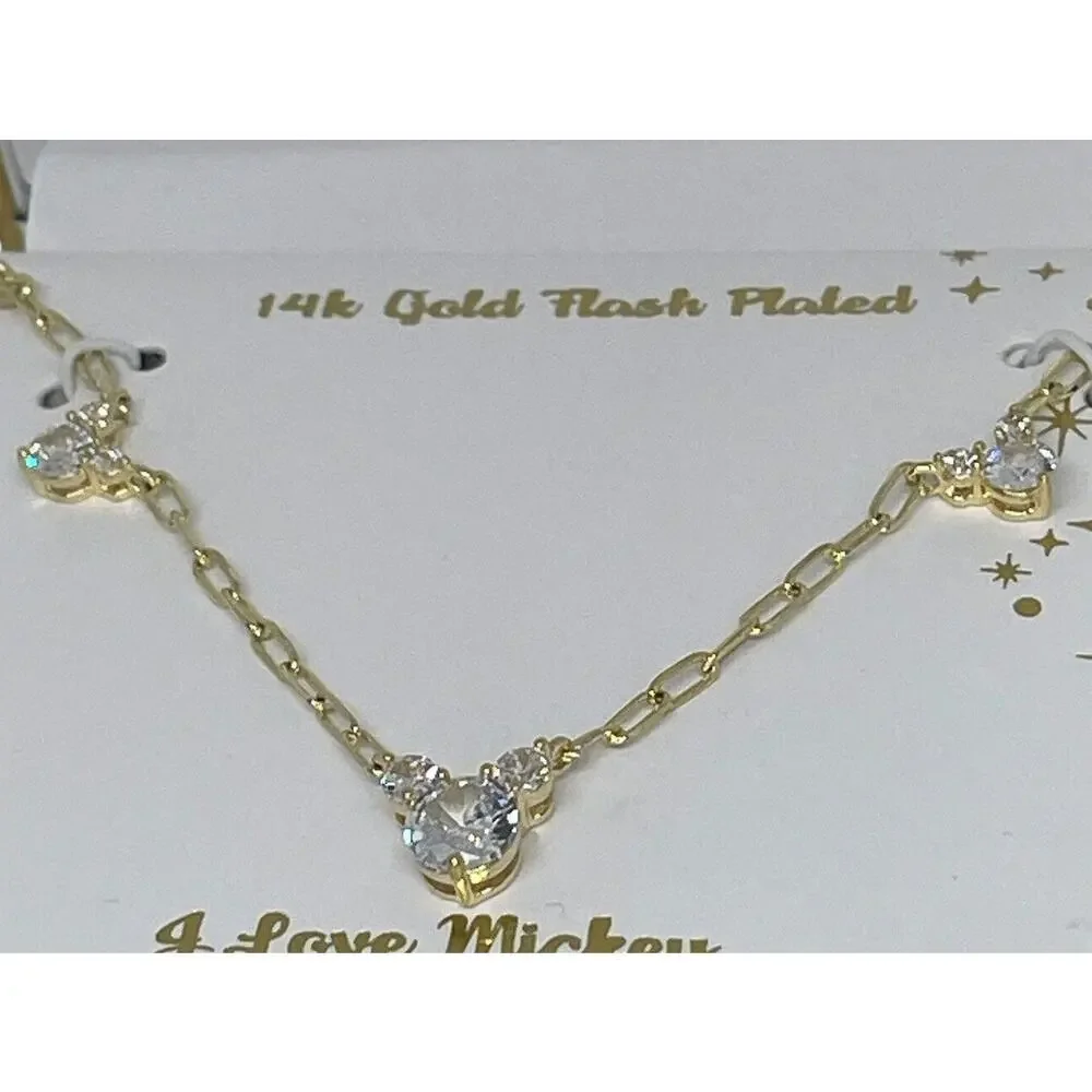 Disney Mickey Mouse Ears 14K Gold Plated Necklace Stylish Timeless Fashion NEW
